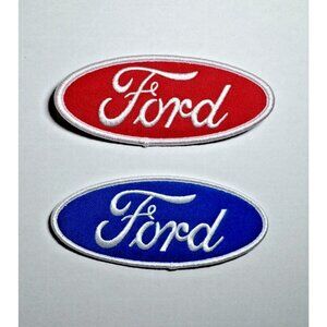 (2) Ford Racing Premium Motorsports Red+Blue Oval Logo 4in Patch Iron / Sew-On